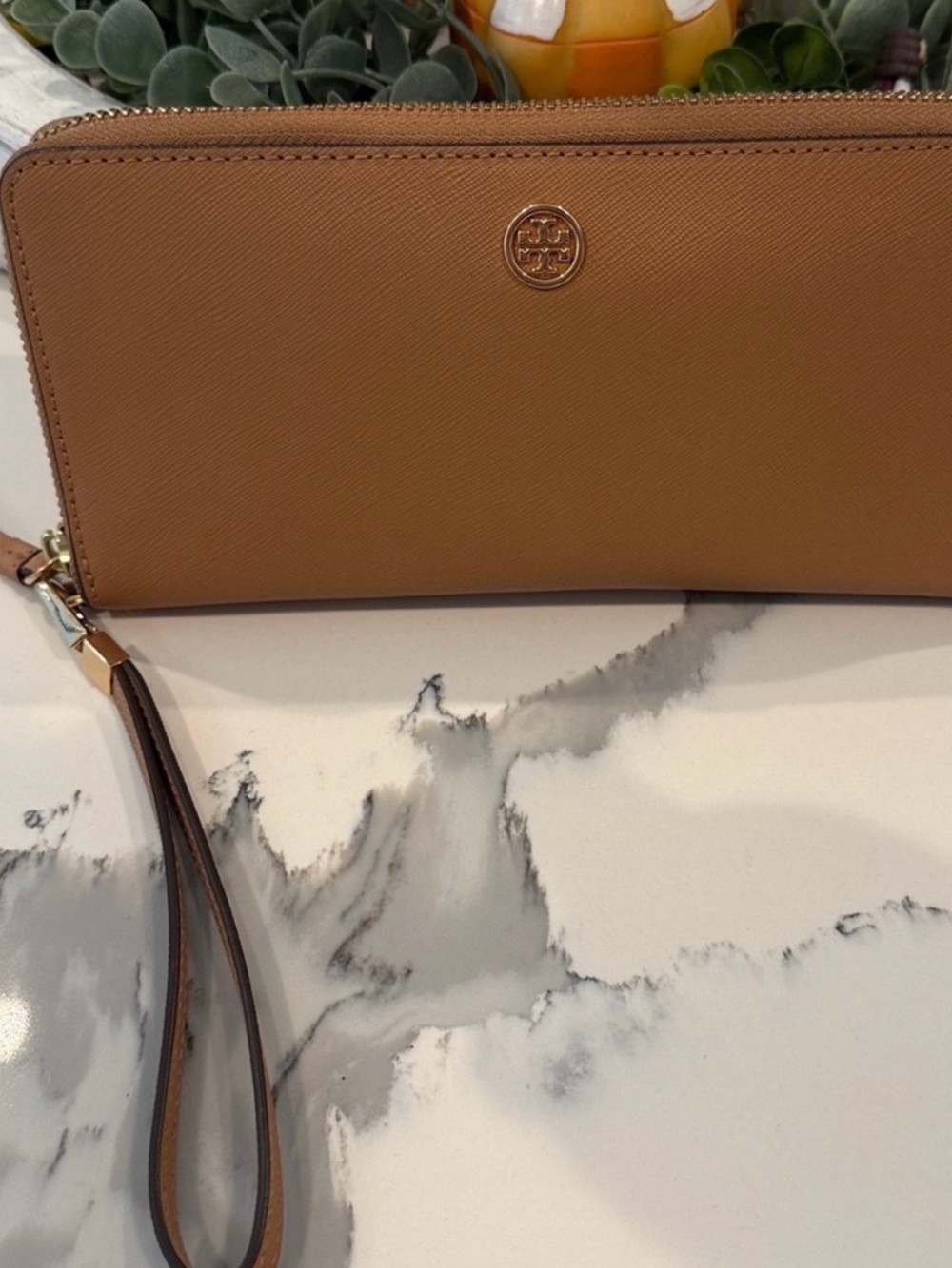 Tory Burch Tan Saffiano Leather Wristlet Wallet